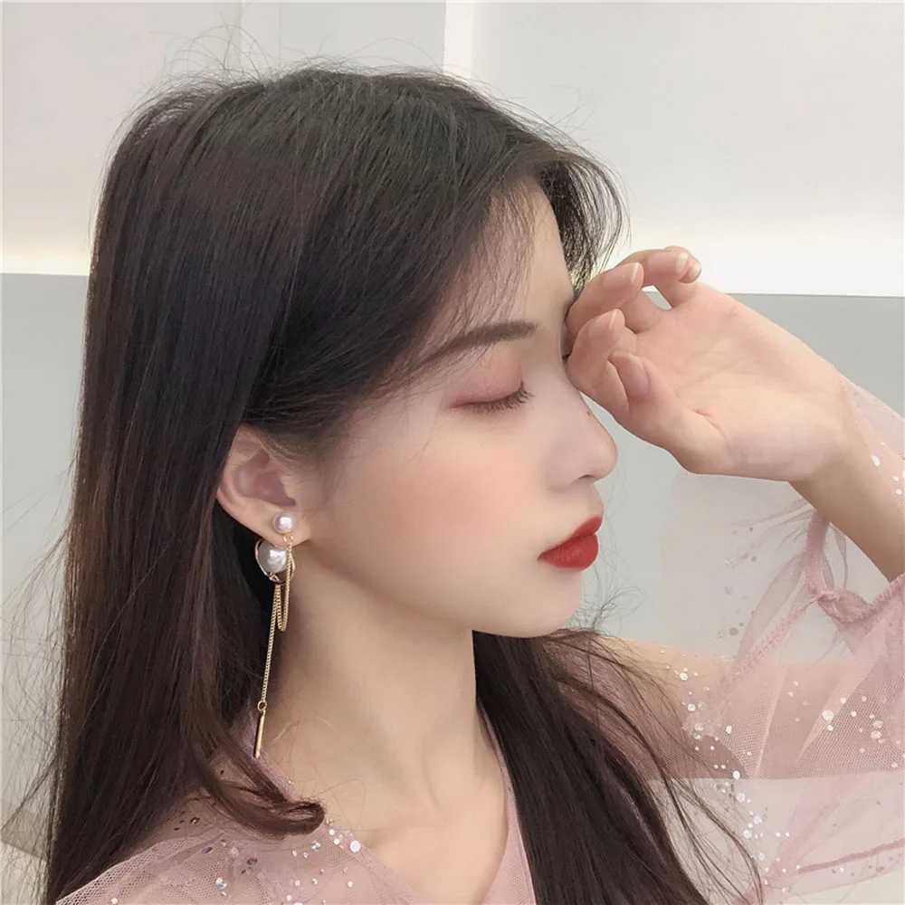 

South Korea Light Sense Of Luxury Senior Pearl Tassel Earrings Long Joker Character Earrings Women Fashion Jewelry Gifts