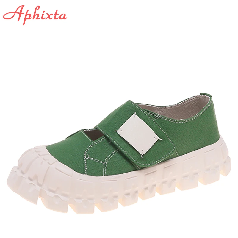 

Женские парусиновые кроссовки Aphixta, осенние ботинки на платформе, на липучке, увеличивающие рост, на массивной подошве, 2021