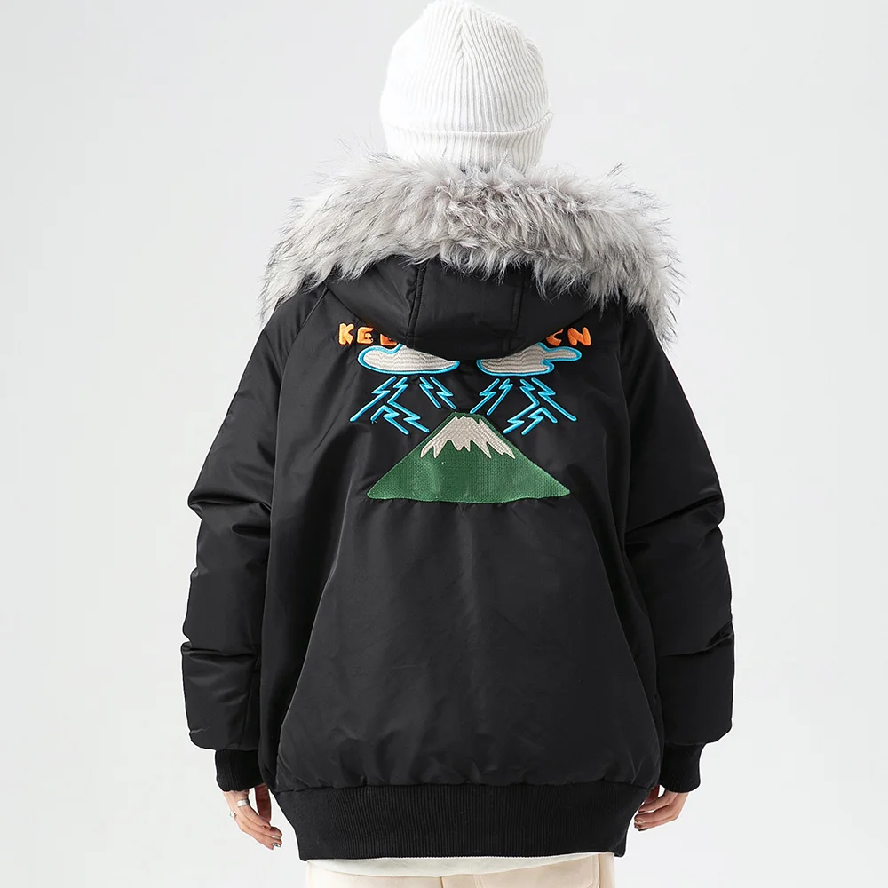 Aolamegs Winter Jacket Men Cute Embroidery Graphic Thick Hooded Bomber Coat High Street Cool Fashion Warm Outwear Men Streetwear