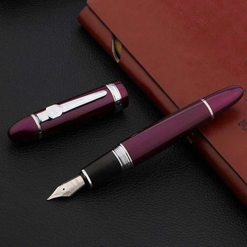 High Quality Jinhao 159 Fountain Pen Copper Spinning Signature Purple Silver 0.7MM 1.2MM Bending Ink Pen Office School Supplies