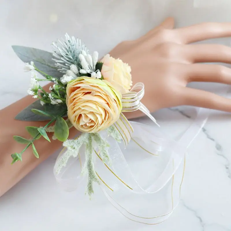 

Artificial Gradient Peony Fake Berries Wedding Vintage Boutonniere Wrist Corsage