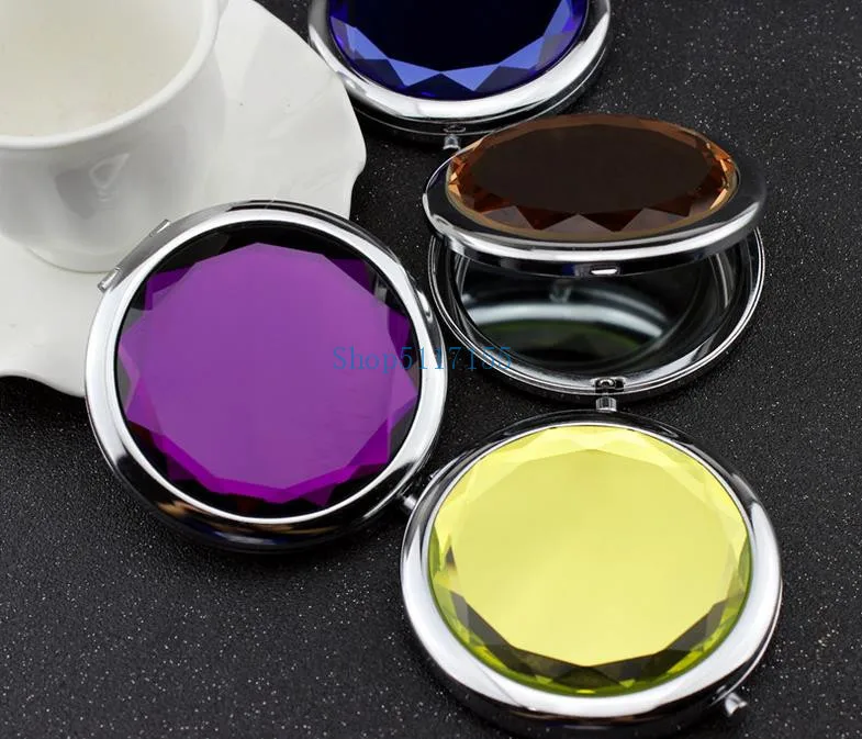 

7cm folding makeup mirror compact mirror with crystal, metal pocket wedding gifts for guests cosmetic mirror 100pcs/lot