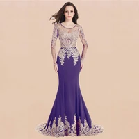 mermaid prom dresses gold applique full sleeve royal blue wedding evening dress 2021 luxury beading mesh back vestidos de gala