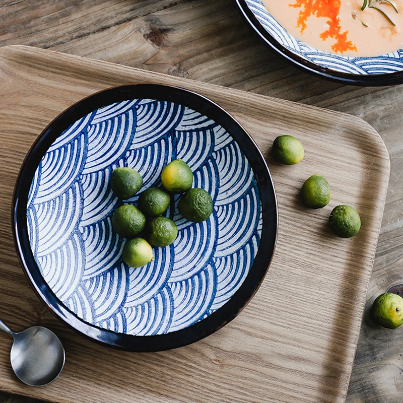 Набор керамических тарелок Blue Lines для пиццы стейка спагетти кухонные инструменты