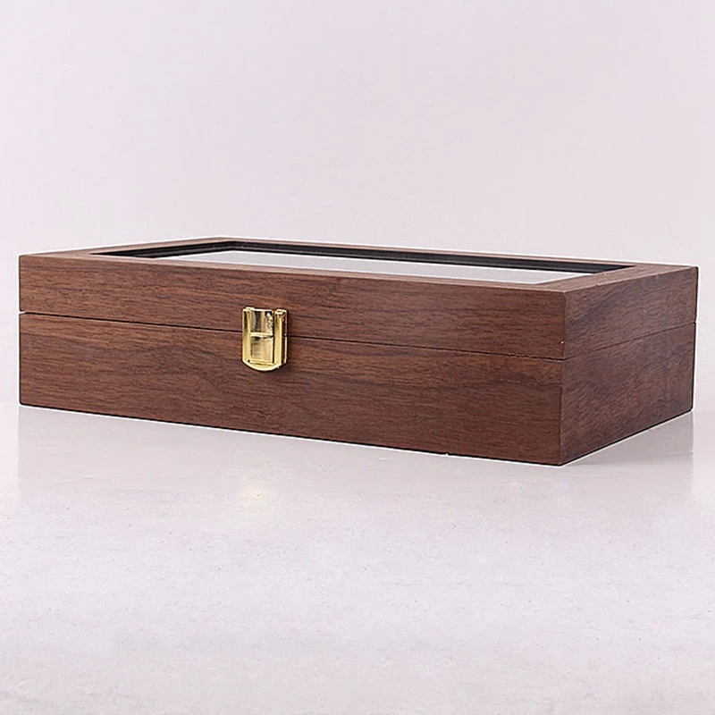 

Wooden 4 Cells Watch Display Case,3 Cells Eyeglass Display Organizer, Glass Topped Wooden Watch Display Case