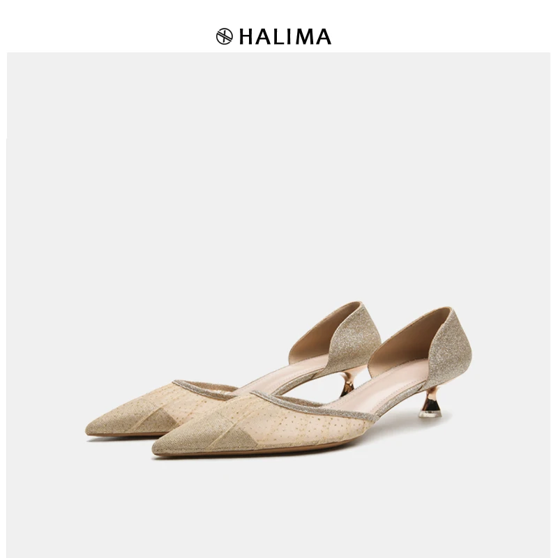 

Женские босоножки с кружевами и блестками, Корейская версия открытые, на высоком каблуке, из сетчатой пряжи с неглубоким носком, женская сва...