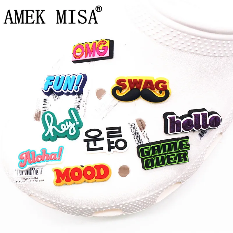 

Оригинальные шармы для обуви из ПВХ 1 шт., шармы SWAG/hey/Mood/Fun/GAME OVER/Aloha, аксессуары для обуви, украшения, Кроксы, шармы JIBZ для девочек, детские пода...
