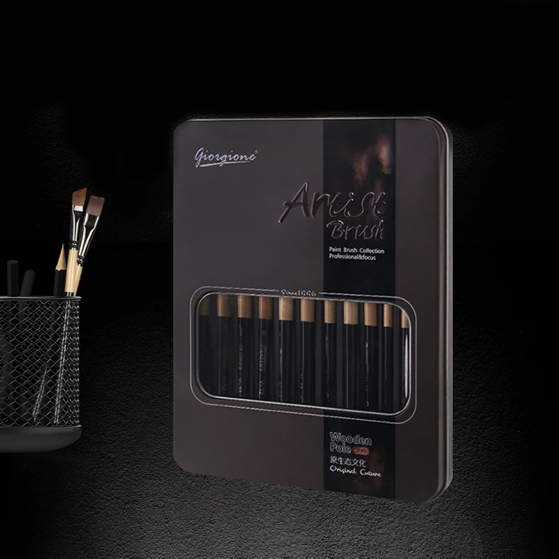 Акварельные гуашевые щетки 12 штук в железной коробке упаковка Акварельная гуашь