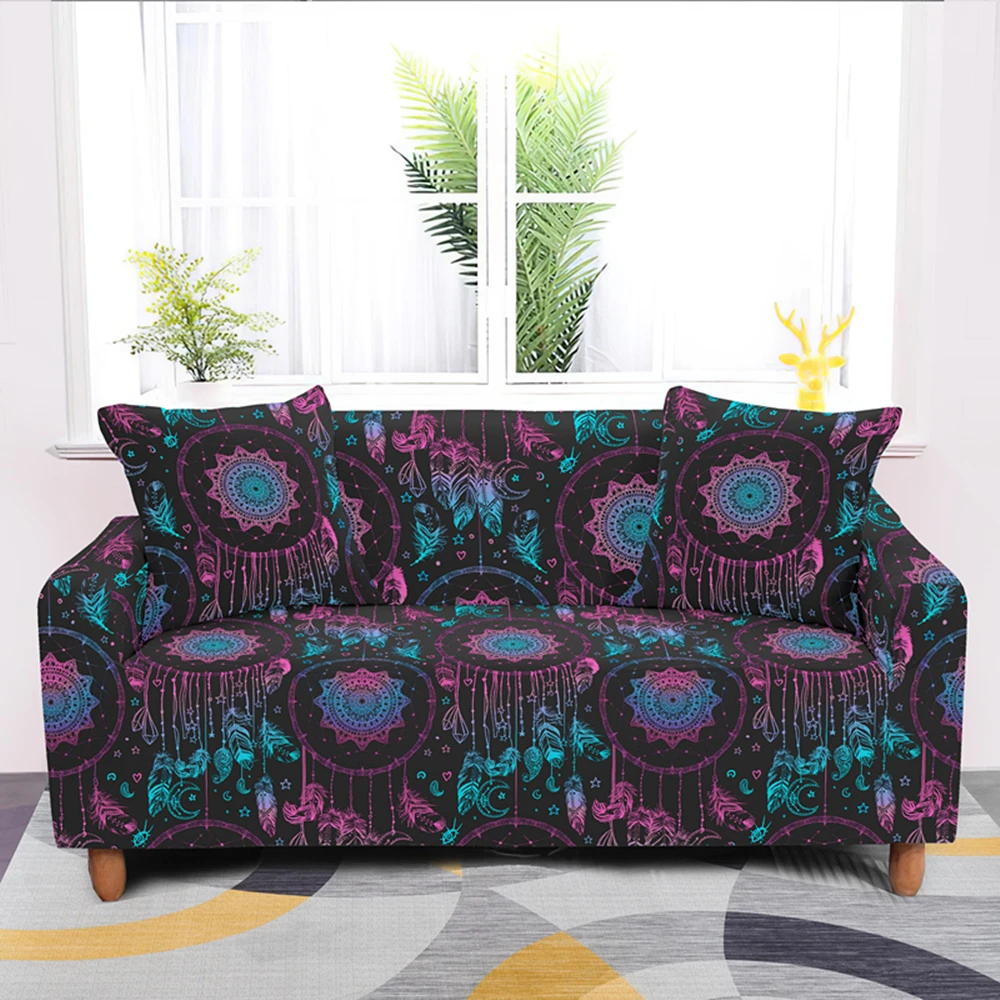 

Beauty Boho Dreamcatcher Elastic Psychedelic Sofa Cover For Living Room Bohemia All-Inclusive Corner Slipcover 1/2/3/4 Seaters