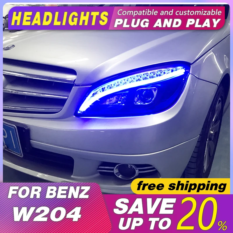 Автостайлинг фары для Benz W204 2007-2010 C300 C260 C200 светодиодные LED DRL Hid Биксеноновые