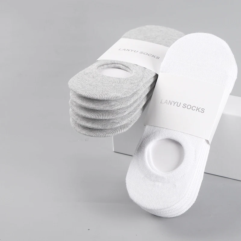 

5Pair/lot Fashion Happy Men Boat Socks Summer Autumn Non-slip Silicone Invisible Cotton Socks Male Ankle Sock slippers Meia
