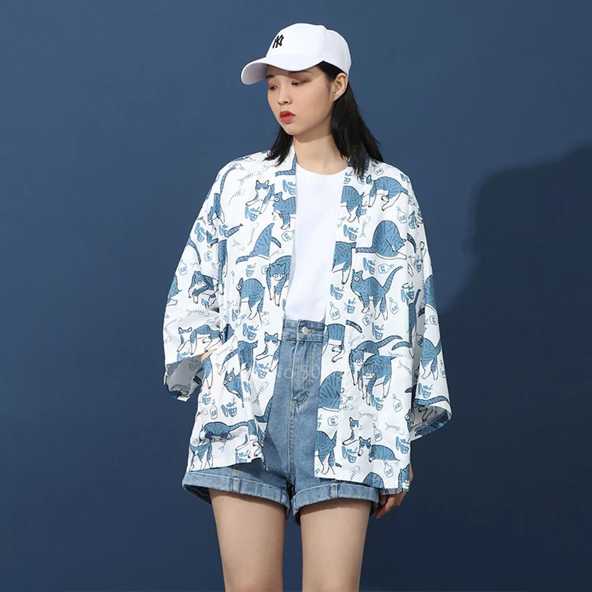 Японская традиционная одежда кимоно Haori пляжная Женская Харадзюку летняя Тонкая