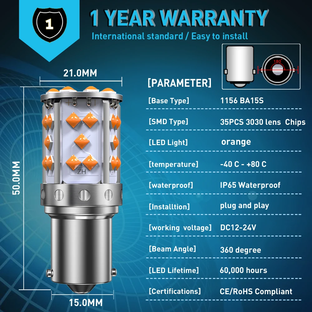 2X 1156 P21W BA15S BAU15S PY21W 7507 T20 7440 светодиодный Canbus Нет Hyper вспышка лампа фонаря заднего