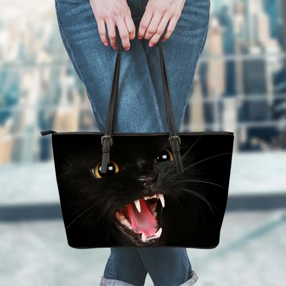 

Черные женские роскошные сумки FORUDESIGNS с милым животным котом, повседневные вместительные женские сумки через плечо, пляжные сумки для покуп...