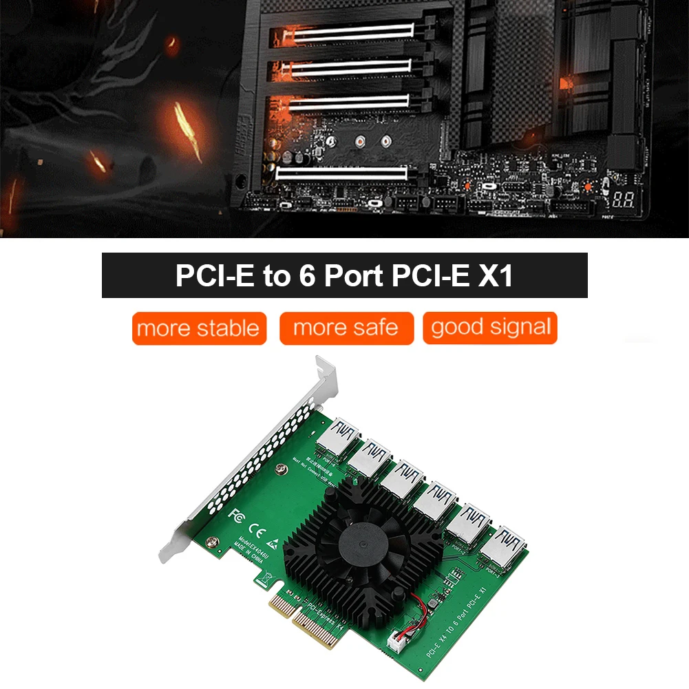

PCI-E X4 1 to 6 Riser 6 Ports USB 3.0 PCI Express Graphics Card PC Motherboard Expansion Adapter for DOS/Linux/Windows XP/7/8/10