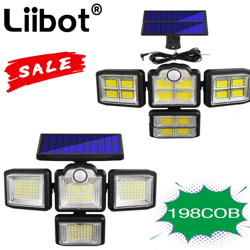 

Solar Motion Lights 192/198 LED/COB Solar Light Outdoor Indoor Adjustable Angle Decoration Lighting for Garage Garden Home Wall