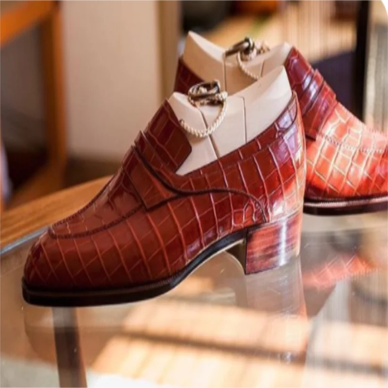 

Мужские классические Лоферы ручной работы из искусственной кожи с крокодиловым узором, модные высококачественные универсальные деловые п...