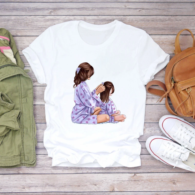 

Women's T-shirt Wild Tshirt O-neck Short Sleeve Tshirt ladies Harajuku Printed Fashion tshirt Mother daughter Tshirt