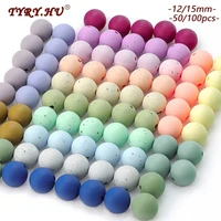 tyry hu 50pc baby teether silicone beads safe teether round baby teething chewable beads for diy necklace accessories toy 1215m