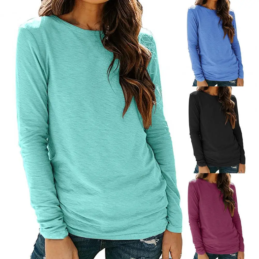 

Women's Top Solid Color Round Neck Slim All Match Shirt Warm Casual Loose Bright Color Comfortable Basic Pullovers Oversized
