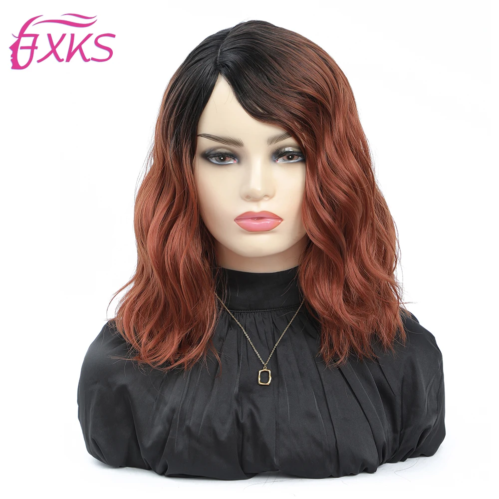 

Парики синтетические Омбре коричнево-красные, невидимые L-образные короткие волосы, блонд, машинная работа, синтетические волосы, FXKS