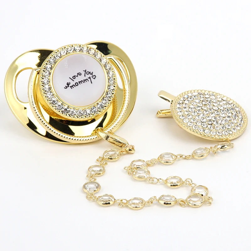 

Baby Pacifier Beads Bling New Gold Pacifier Clips BPA Free Silicone Infant Nipple Bling Newborn Dummy Soother Baby Gift Chupetes