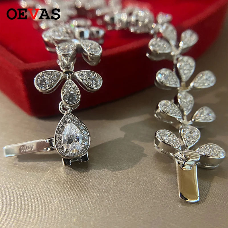 

OEVAS 925 Sterling Silver 16cm Tennis bracelets Jewelry Sparking AAAAA+ Zircon Waterdrop Plum blossom jewellery Eternal Bracelet
