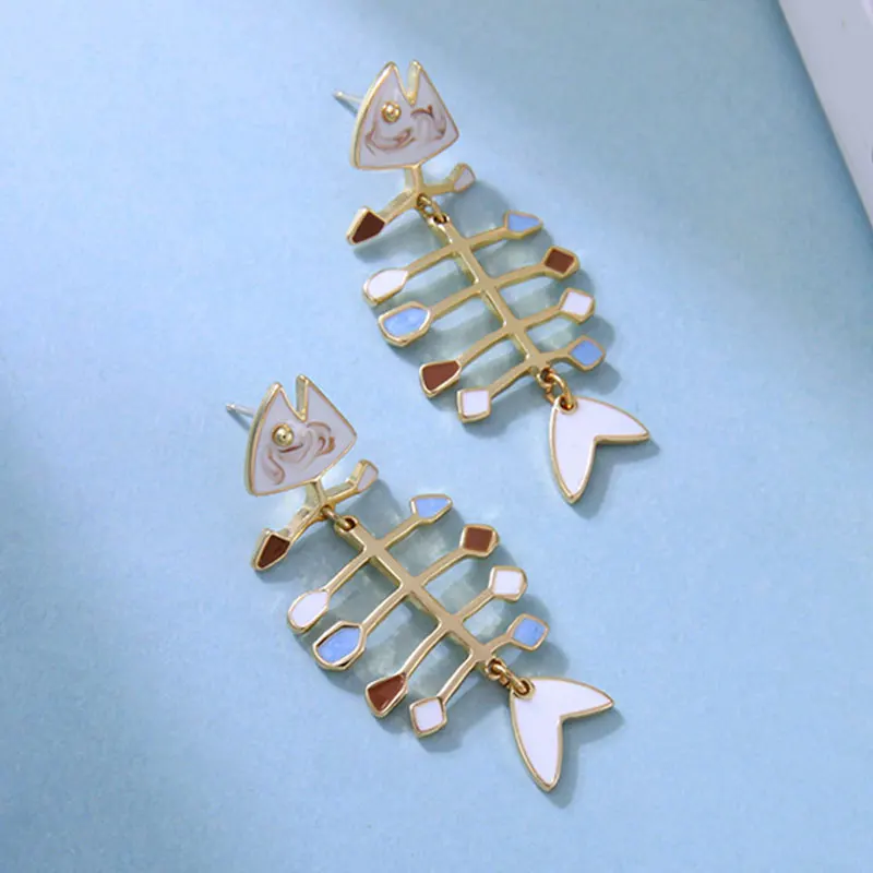 

Statement Unique Fish Drop Earrings Luxury Exquisite Fishbone Fashion Jewelry Multicolor Enamel Dangle Earring Women Girl Party