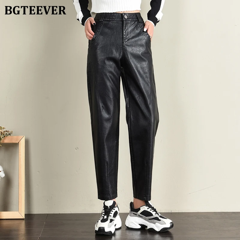 Женские брюки из искусственной кожи BGTEEVER женские шаровары свободные штаны с