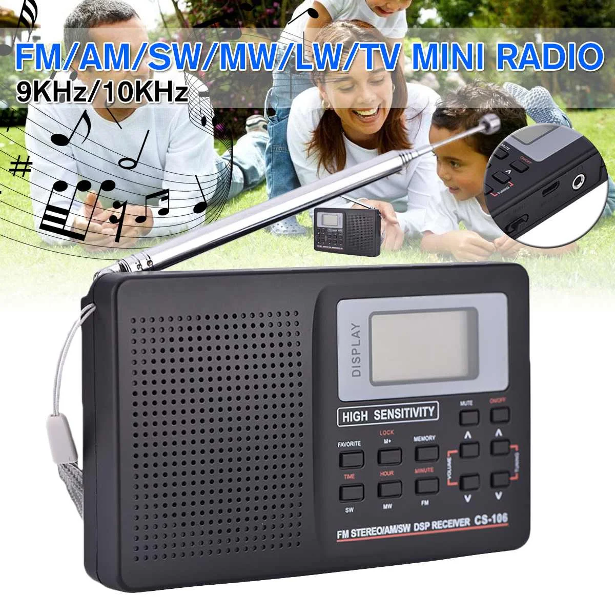 Мини fm-радио Портативный радиоприемник с поддержкой AM/FM/SW/MW/LW полночастотный радиоприемник с поддержкой будильника для пожилых людей