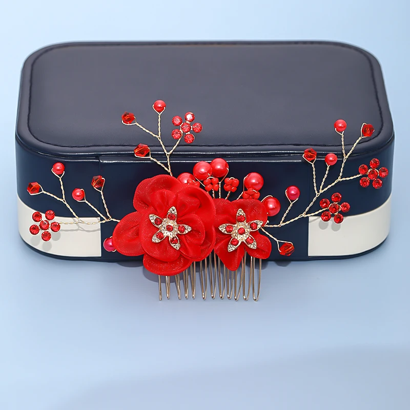 Модная тиара с красным жемчугом свадебные гребни аксессуары для волос стразы