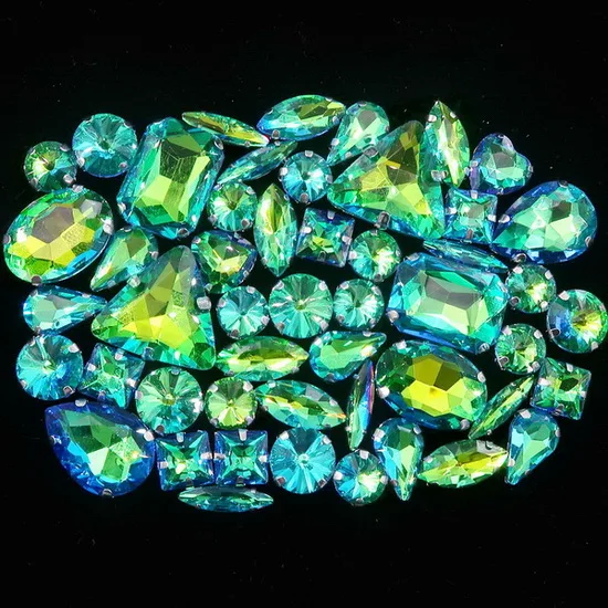 A17 Green rainbow Серебряный коготь Установка 50 шт./пакет 11 формы смешивать с плоским основанием АВ цвета стеклянные хрустальные стразы для шитья кристаллы торжественное платье, обуви, сумок и diy кружевной отделкой - Цвет: A17 Green rainbow