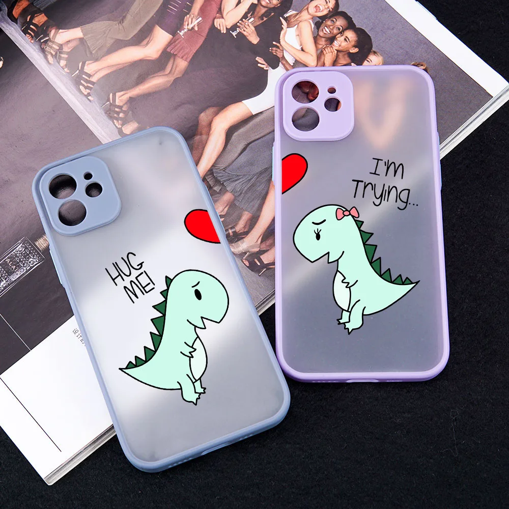 

Lovers Pairs Cute Cartoon Dinosaur Pattern Phone Case Matte Cover for iPhone 11 12 Pro Max X XS XR 6s 7 8 Plus SE2 Mini Fundas