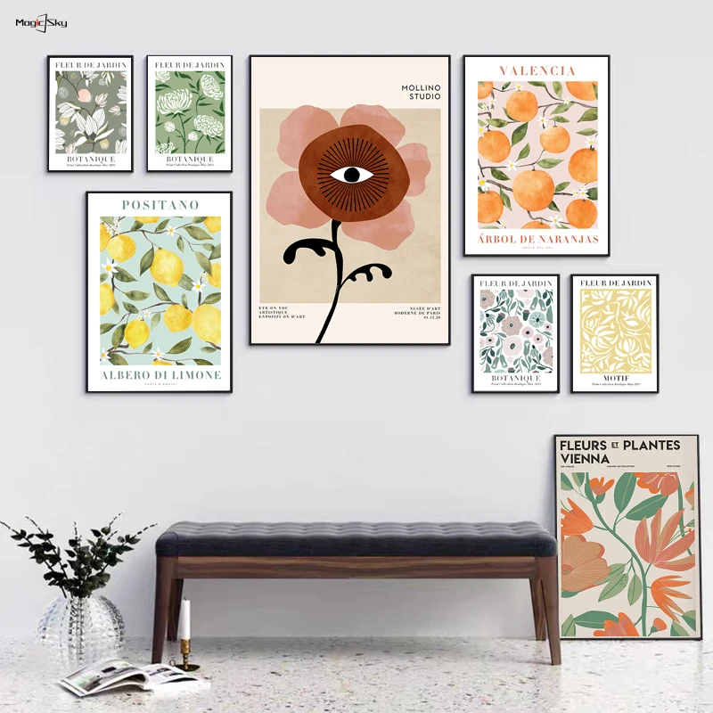 Винтажный абстрактный постер сада цветов и фруктов на рынке ботанические принты