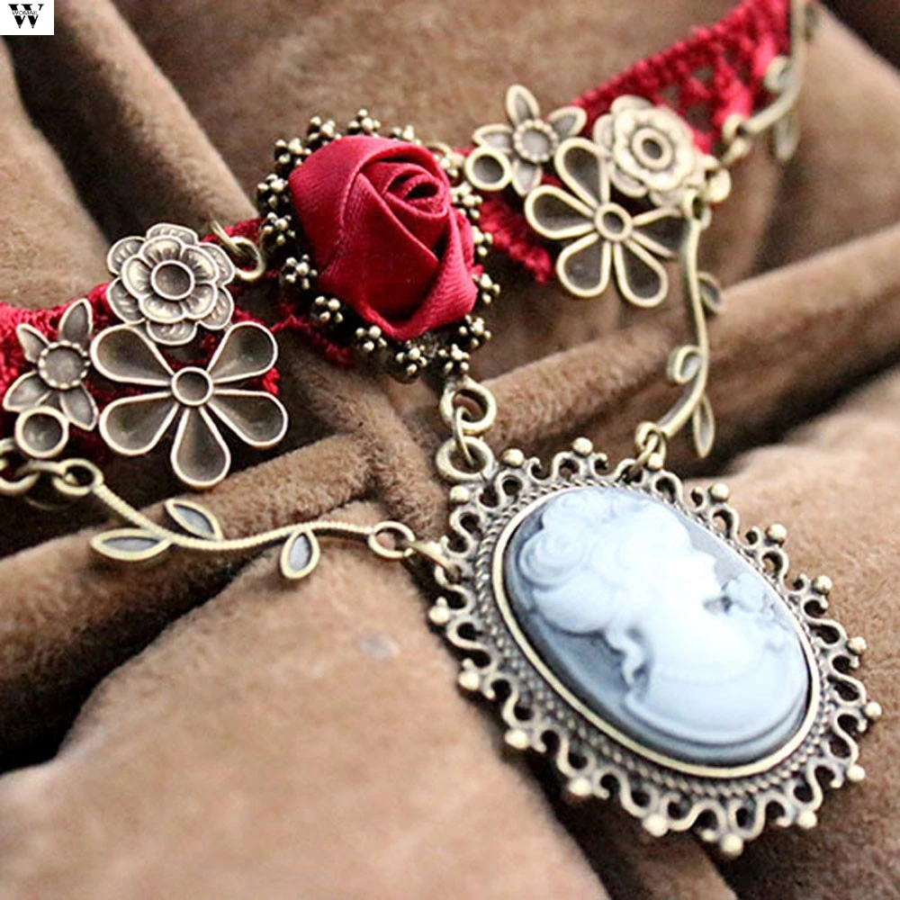 Ожерелье-чокер с красной кружевной полосой Женский ошейник ювелирные изделия