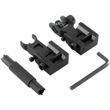 Tactical Iron Low Flip Up Front & Rear Sight Set Folding Battle with Fiber Optics Profile Quick Detach Fit Most Rifle Rail