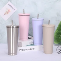 600ml stainless steel double layer water bottle insulated straw cup with lid travel mug beer tea metal mug for office or kitchen