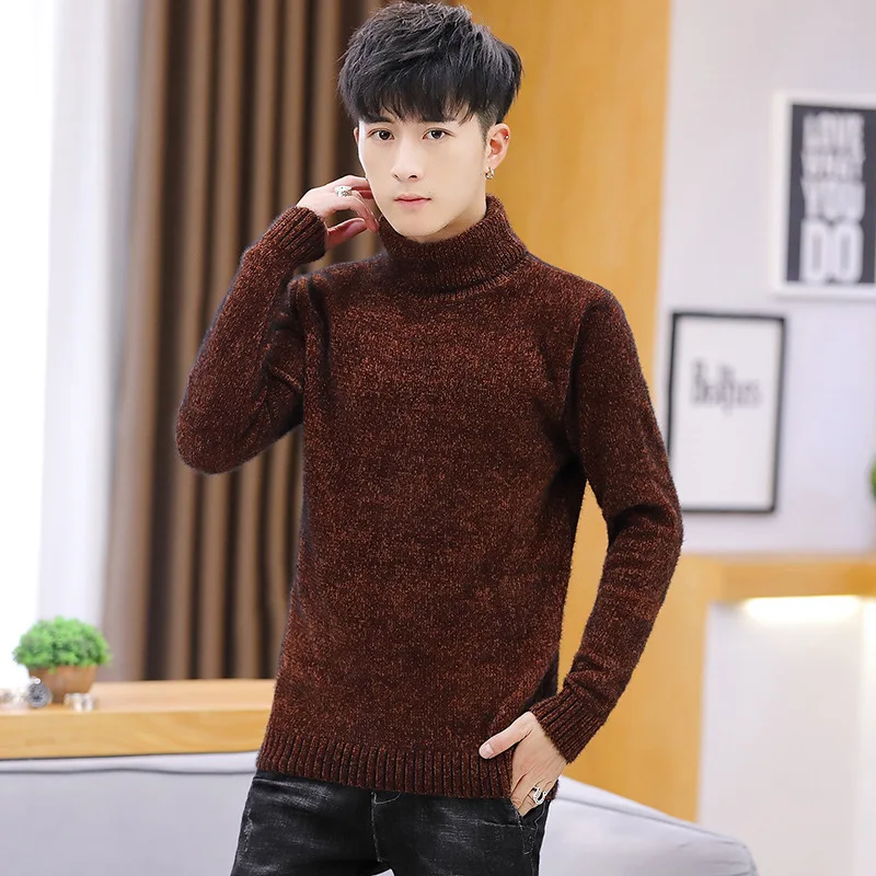 Mens Sweater Khaki Black Coffee Dark Green Thickened Autumn and Winter Sweater Casual Pullovers Turtleneck Sweater Men Vintage