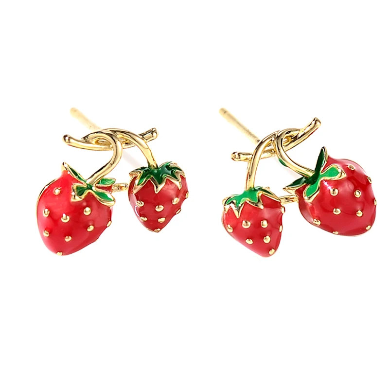 Женские серьги-гвоздики с двойной клубничкой ювелирные изделия для женщин и