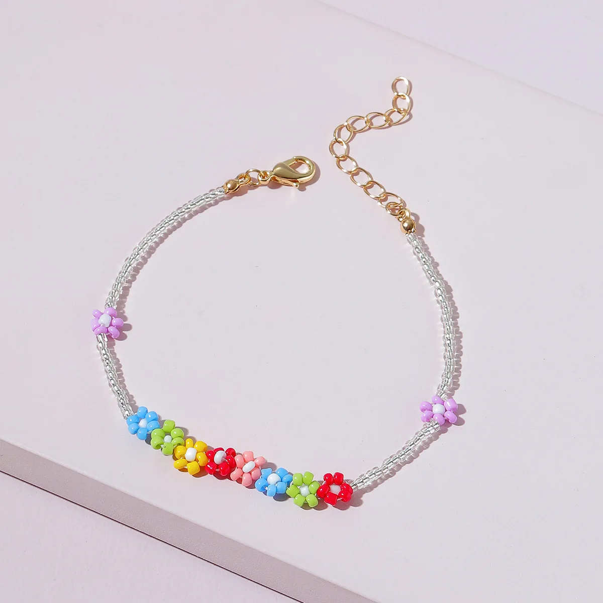 

Summer Bohemian Ankle Jewelry Woven Colorful Seed Beads Flower Anklet For Women
