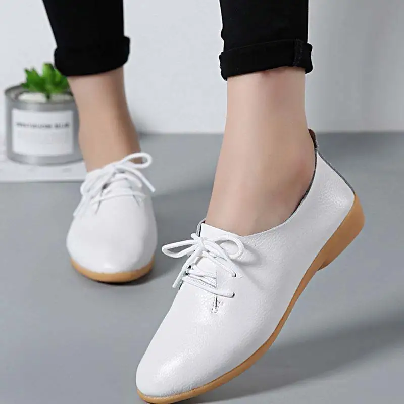 

Autumn sneaker women shoes 2022 lace-up solid flats shoes women sneakers pointed toe genuine leather casual shoes woman loafers