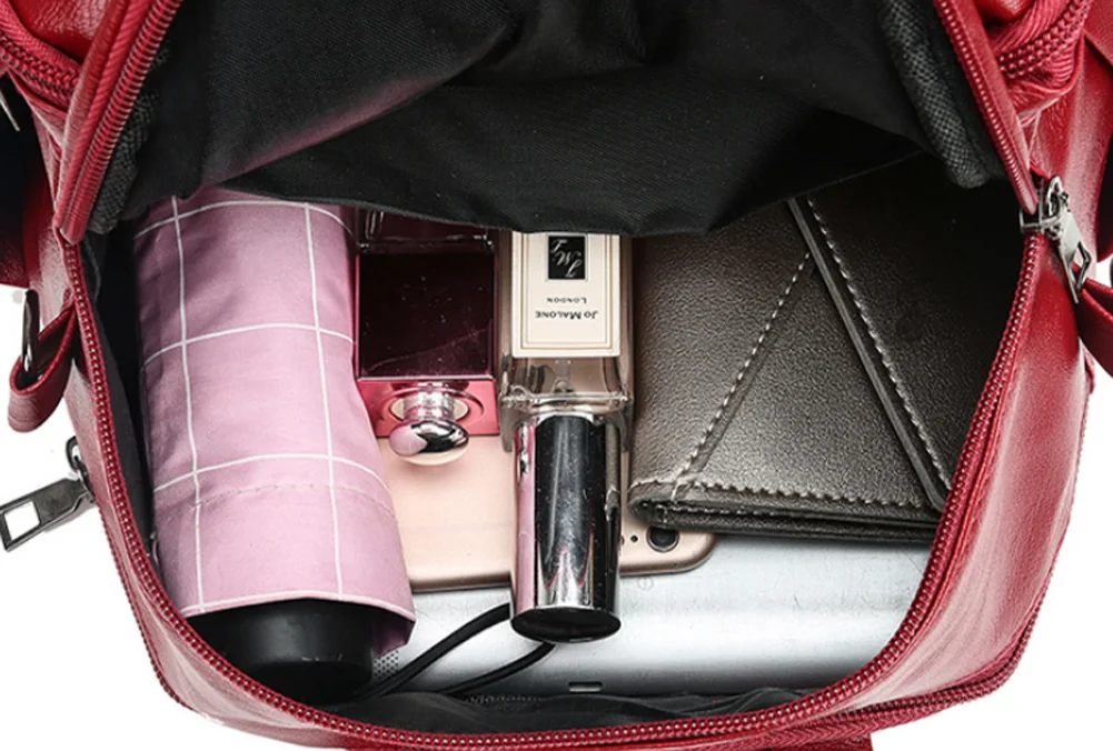 Local stock New Casual Womens Leather Backpack Anti-Theft Rucksack School Shoulder Bag Black Red | Багаж и сумки