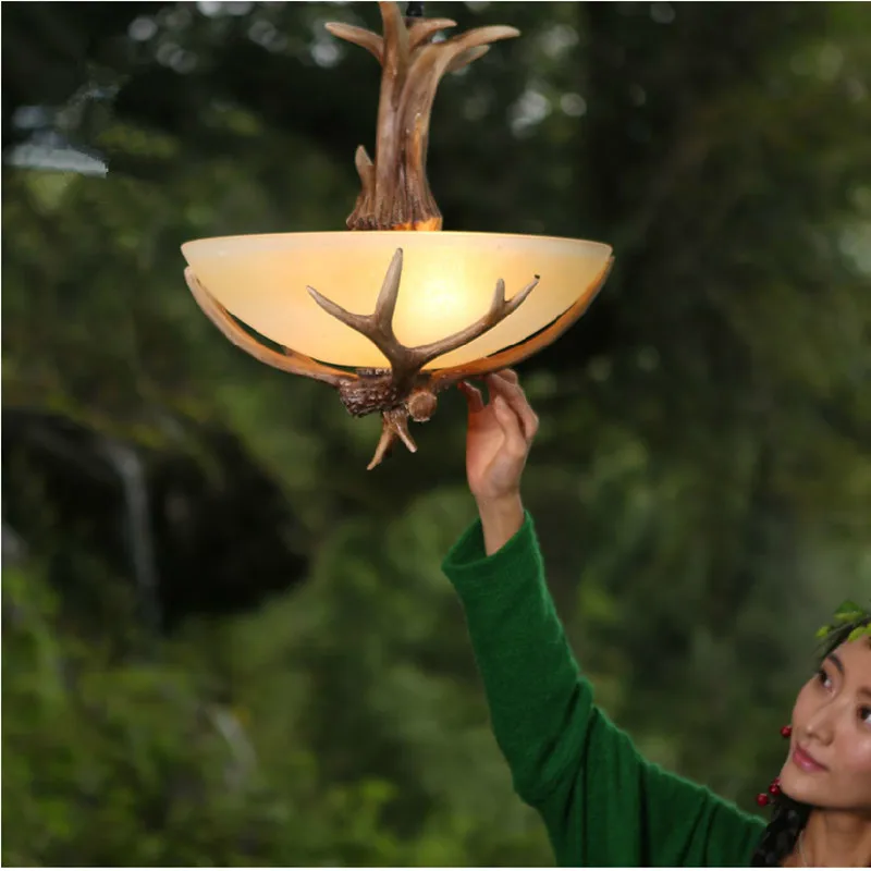 Люстра в форме рога оленя из смолы лампа для кофейни бара кухонного островка