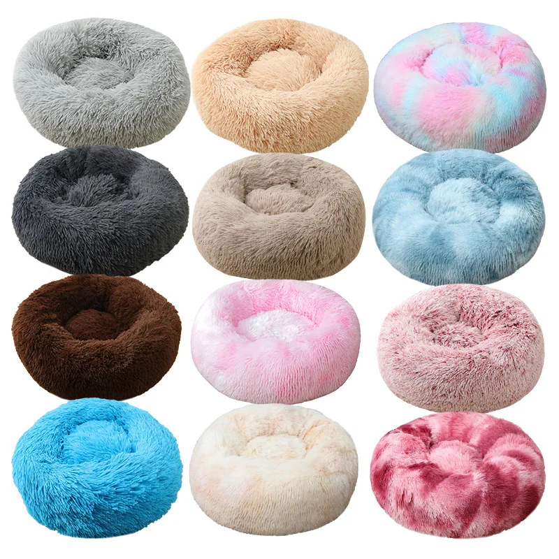 

Long Plush Pet Bed Cat Super Soft Bed for Dogs Kennel Round Winter Warm Sleeping Puppy Cushion Mat Portable Cat Dog Nest Bed