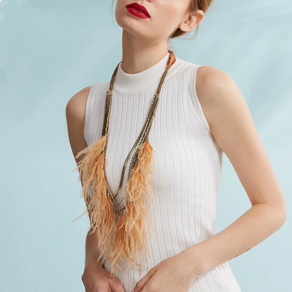 Многослойные Винтажные Украшения из страусиного пера Рождественская цепочка