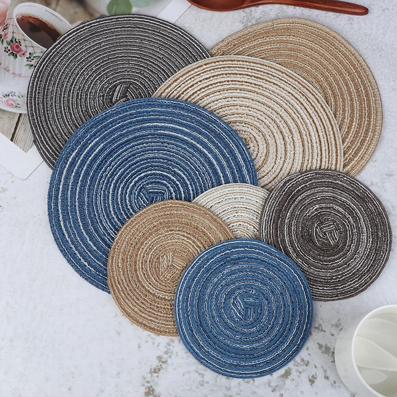 

Hand-made Placemat Pad Coasters Kitchen Table Mats Cotton Linen Knitting Bowl Mats Padding Mat Insulation Pad Round Placemats