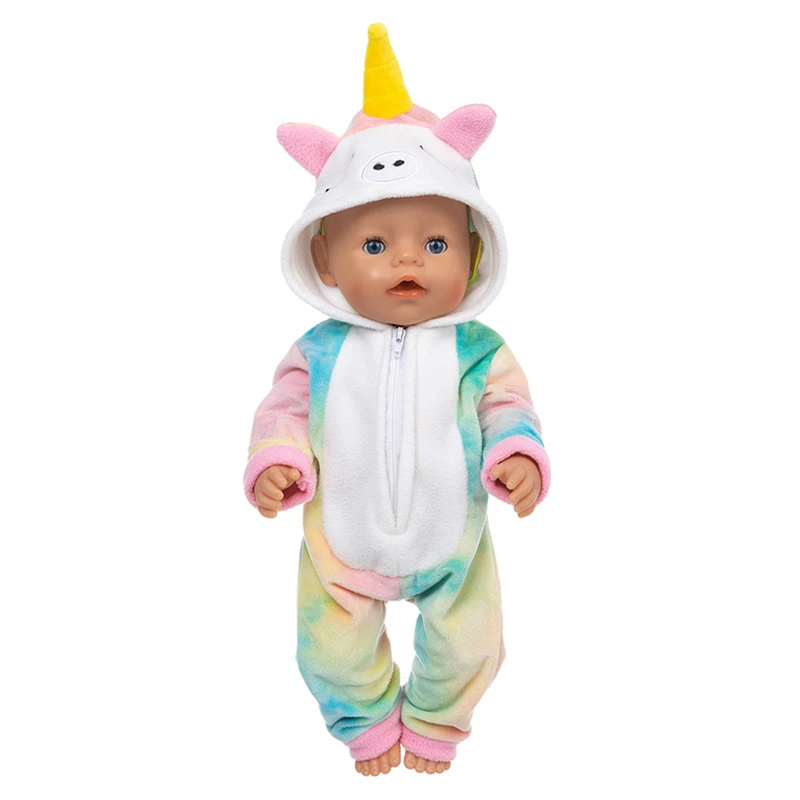 

2021 New Fit 18 inch 43cm American Baby New Born Girl Barbie Doll Clothes Unicorn One-piece Suit For Baby Birthday Gift