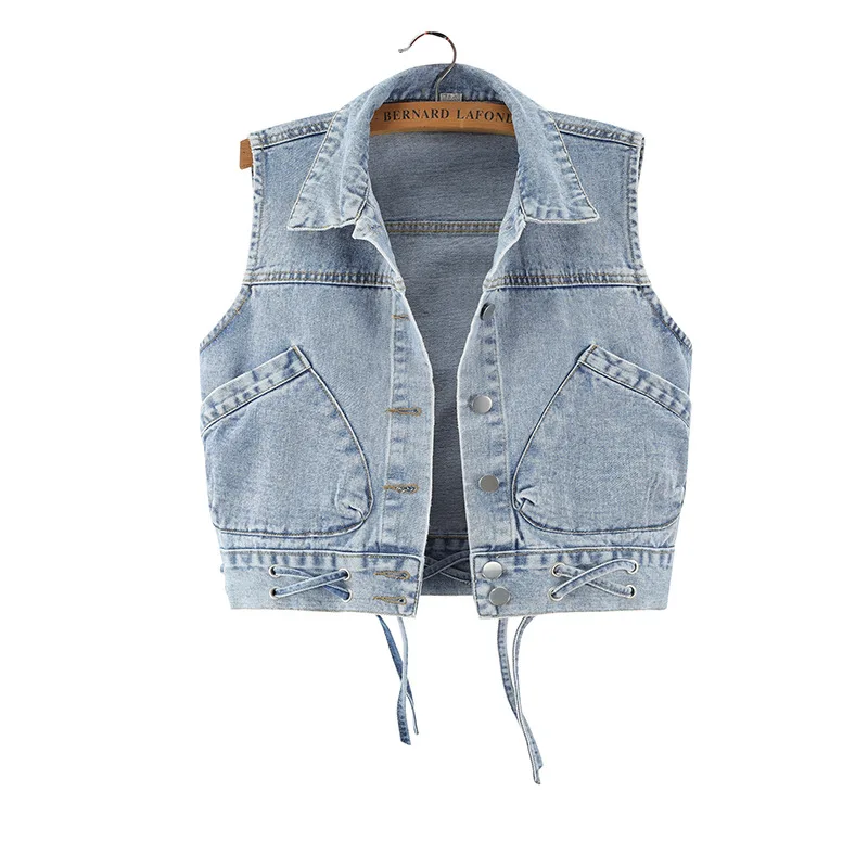 

Женская куртка без рукавов, весна-осень, короткий жилет, женские джинсовые жилеты однобортного размера плюс, джинсовое Пальто 4XL 5XL JC189