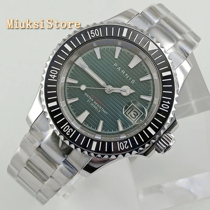 Мужские механические часы Parnis 41 мм сапфировое стекло Керамическая рамка белый