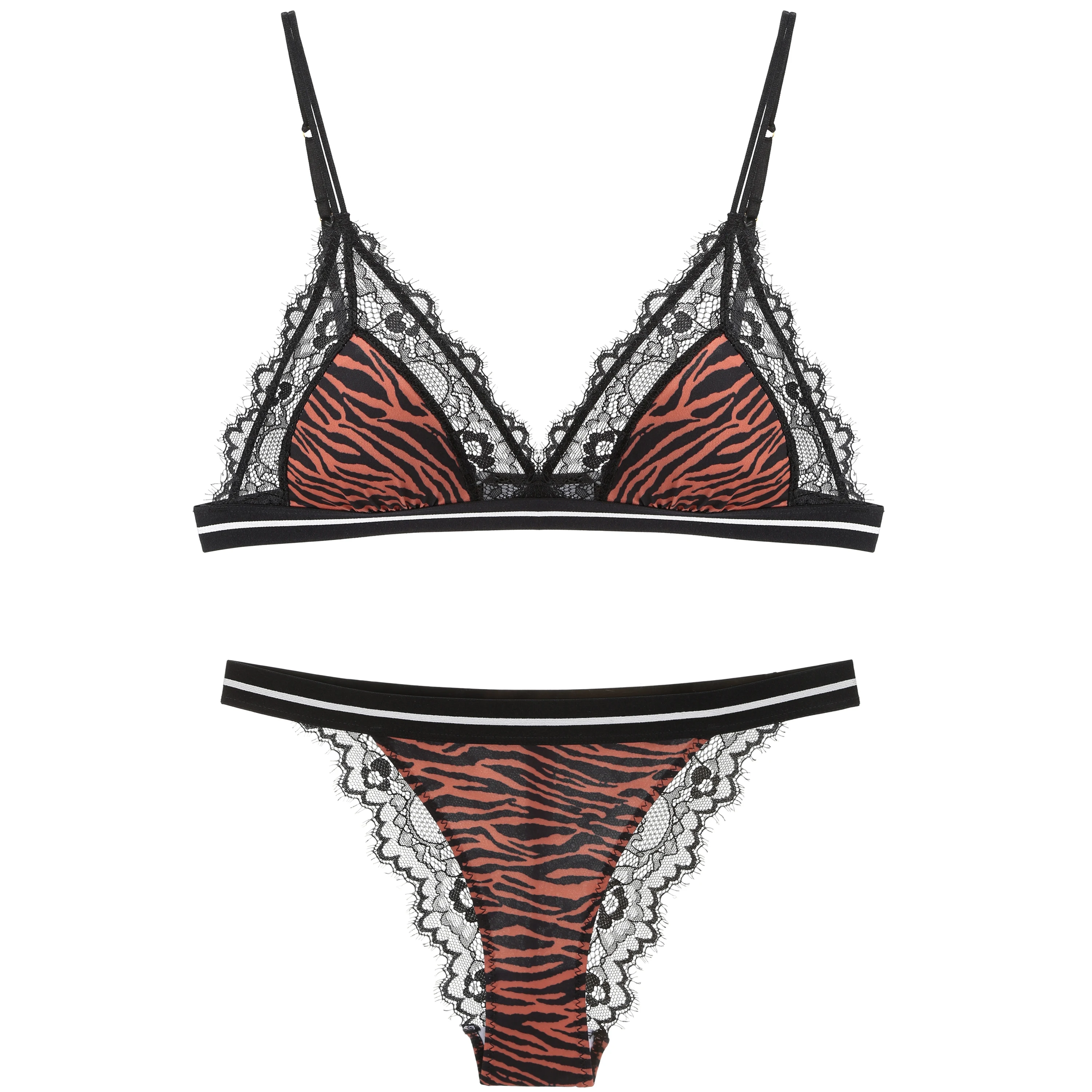 Купить Комплект нижнего белья с принтом зебры глубоким V-образным вырезом